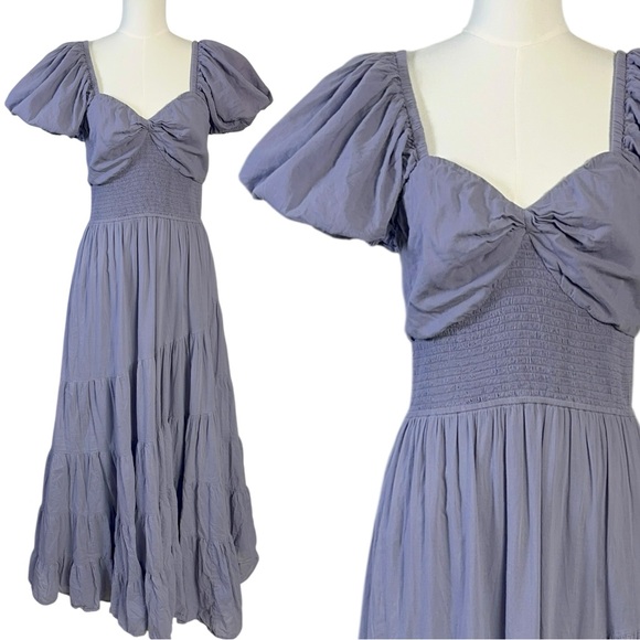 Free People Dainty Ethereal Sundrenched Short Sleeve Maxi Size Large Periwinkle - Picture 9 of 16